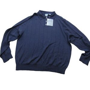 Lanesboro Sweater Mens XL‎ Black 100% Italian Merino Wool Polo Navy blue New